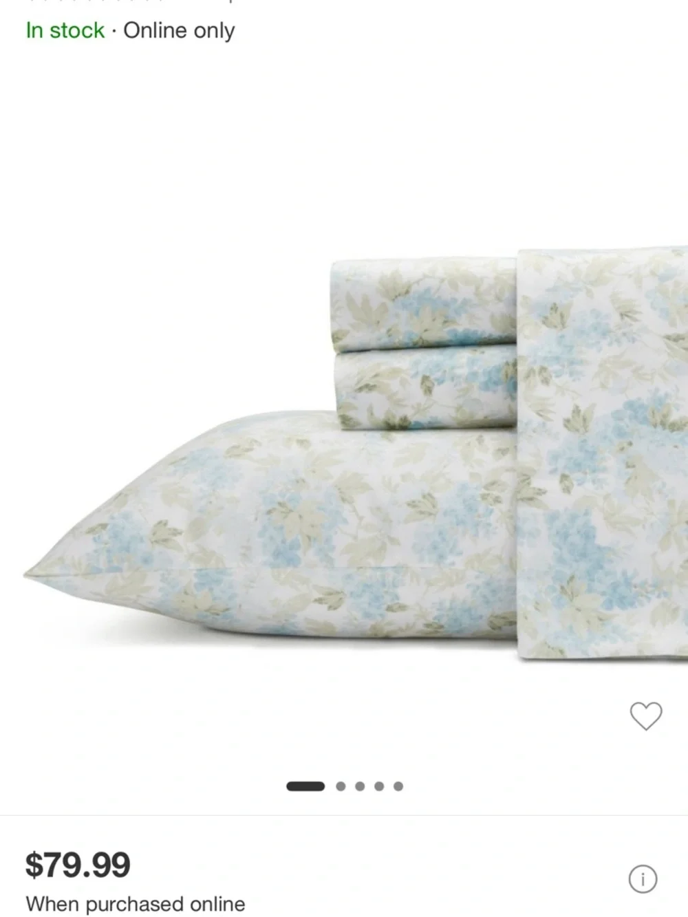 Laura Ashley King Blue Green Floral 300TC Cotton Sateen Sheet Set NWT